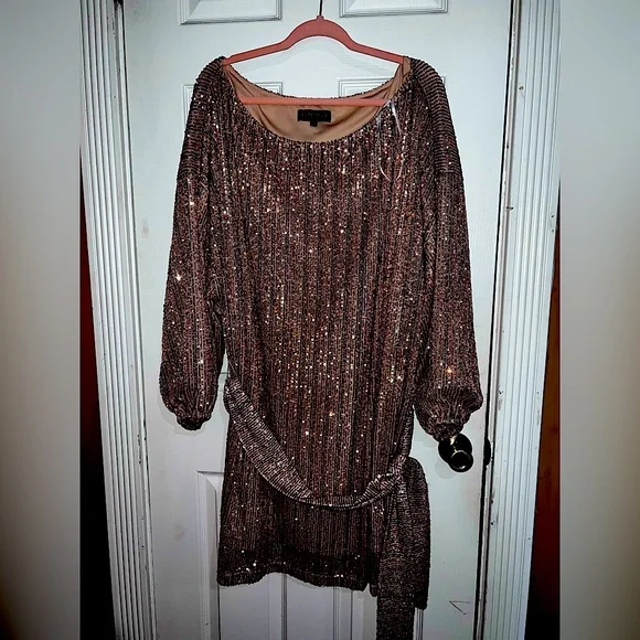 slim fit dress slacks Eloquii Black/Gold Sequin Colorblock Mini Dress- Size 14 (sold out online)